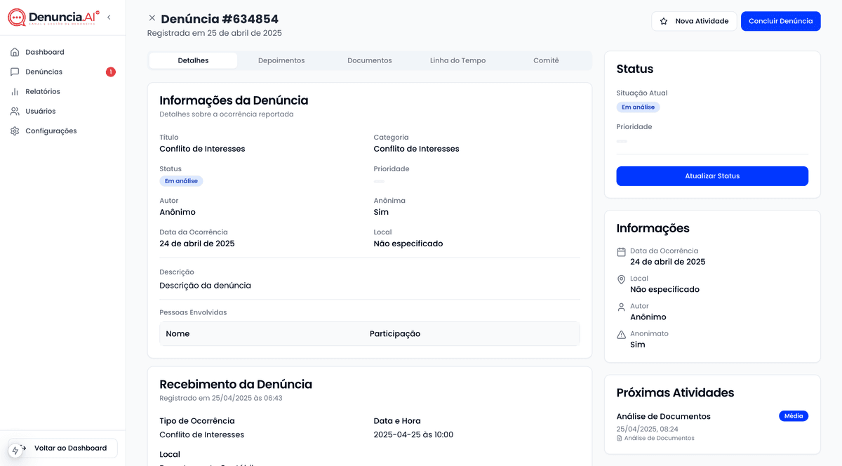 Detalhes da denúncia e investigação