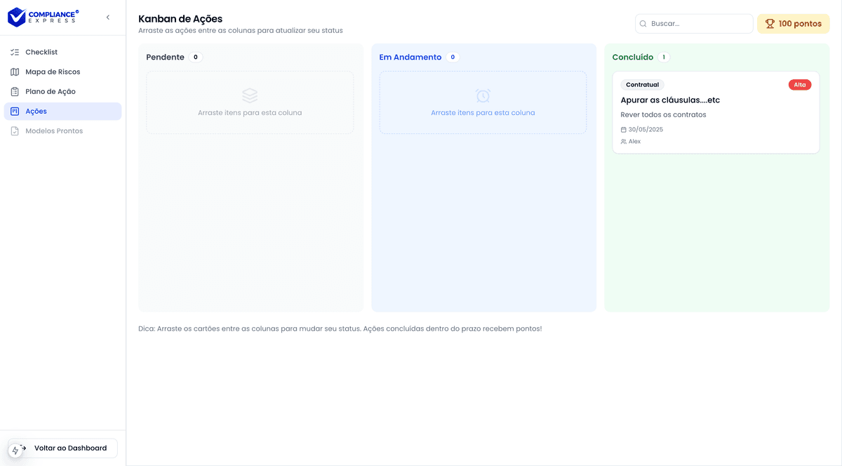 Interface do kanban gamificado