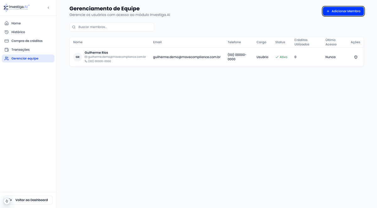 Interface de gerenciamento de membros