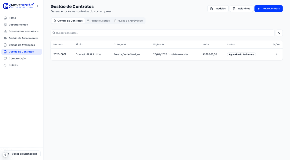 Interface de gestão de contratos